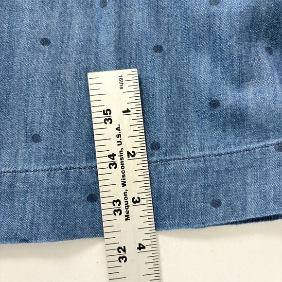 Talbots Polka Dot Denim Shirt Dress Womens 16 Blue Cotton Belted 3/4 Sleeve - Picture 13 of 13